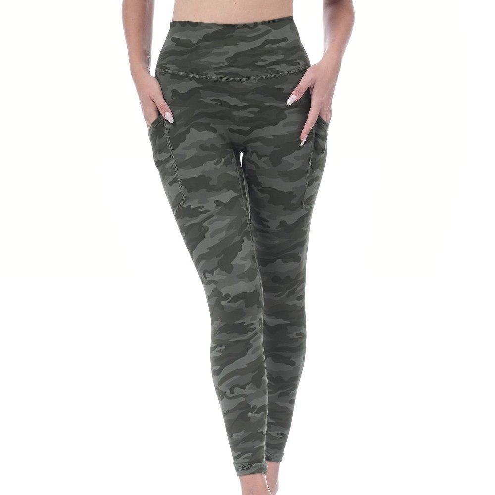 Allsense Women's Full Length High Waist Leggings Yoga Pants w/ Pocket Olive Camo